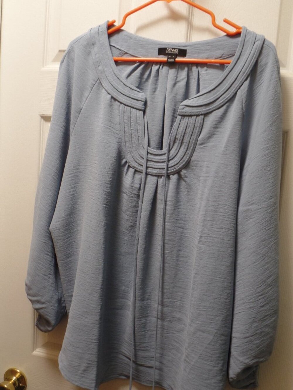 *NWoT* Dennis by Dennis Basso XL 18 20 Blue Textured Woven Tunic w/ Tie at Neck